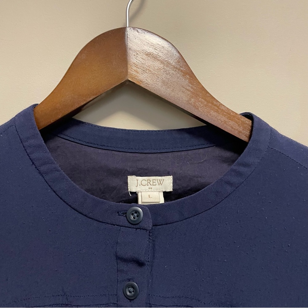 J. Crew Dark Blue Button-Up Long Sleeve Shirt Dress - Picture 3 of 11